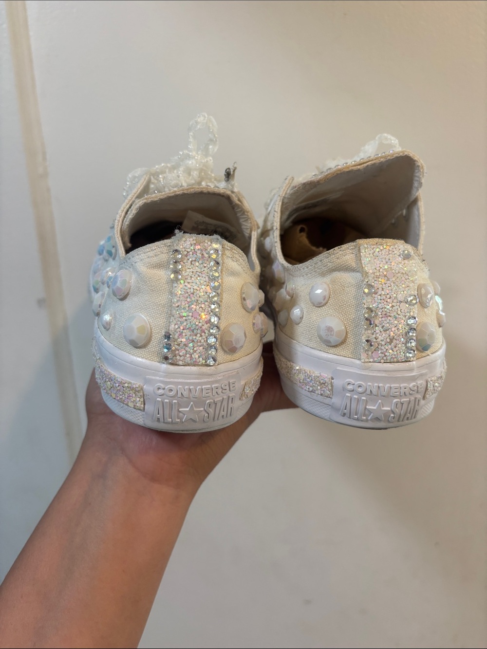 Converse White Iridescent Beaded Low Top Sneakers - Picture 3 of 10